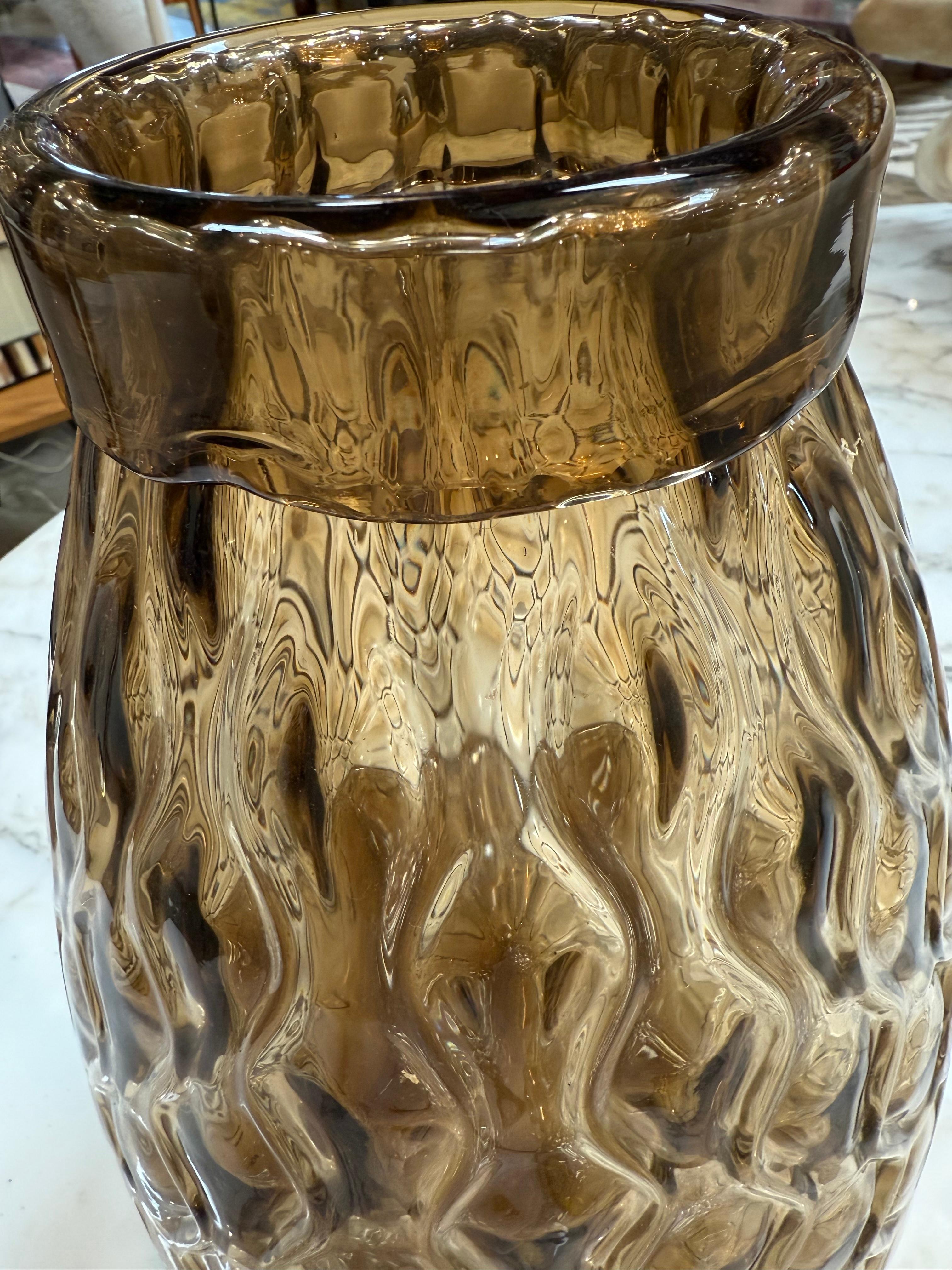 Art Glass Textured Amber Glass Vase For Sale