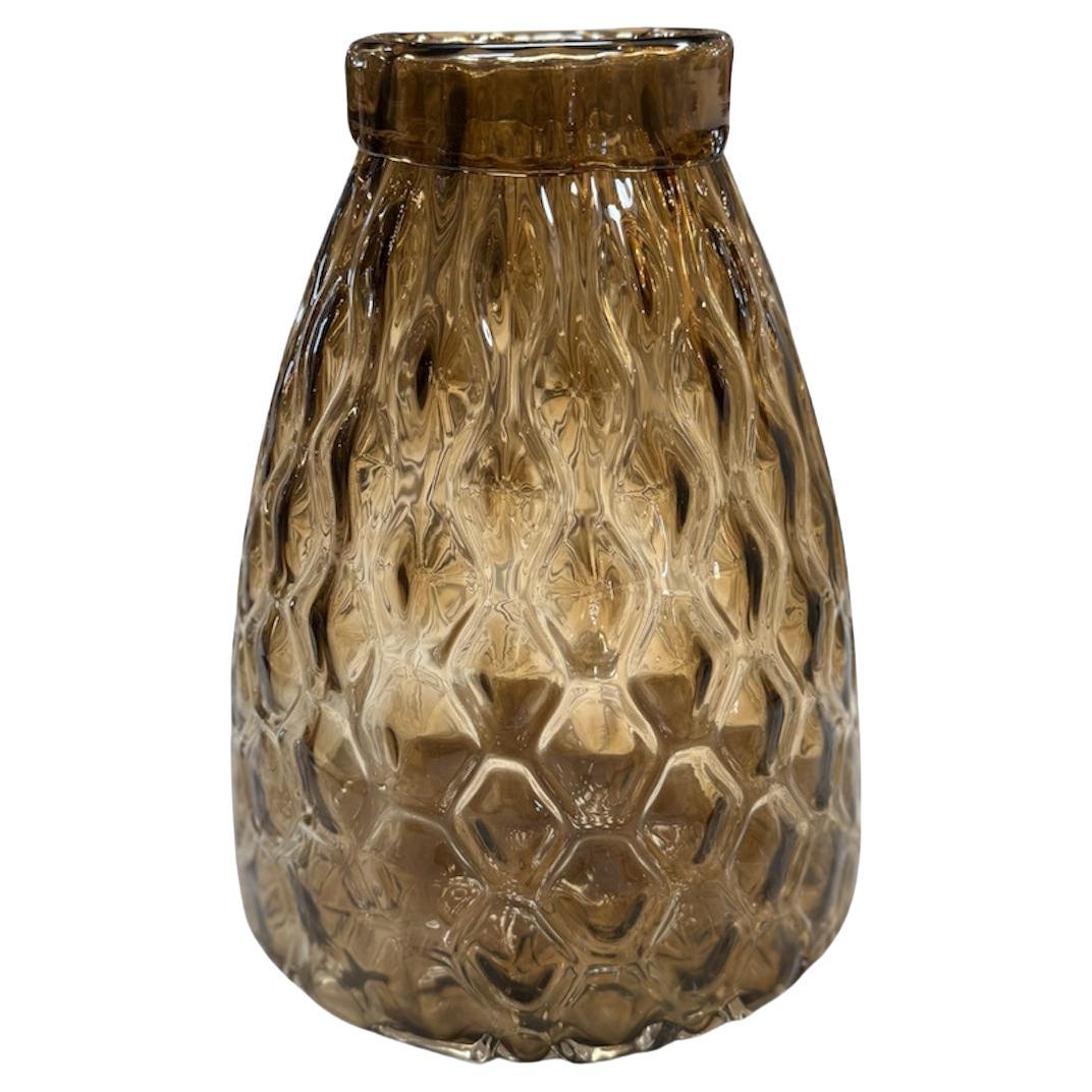 Textured Amber Glass Vase For Sale