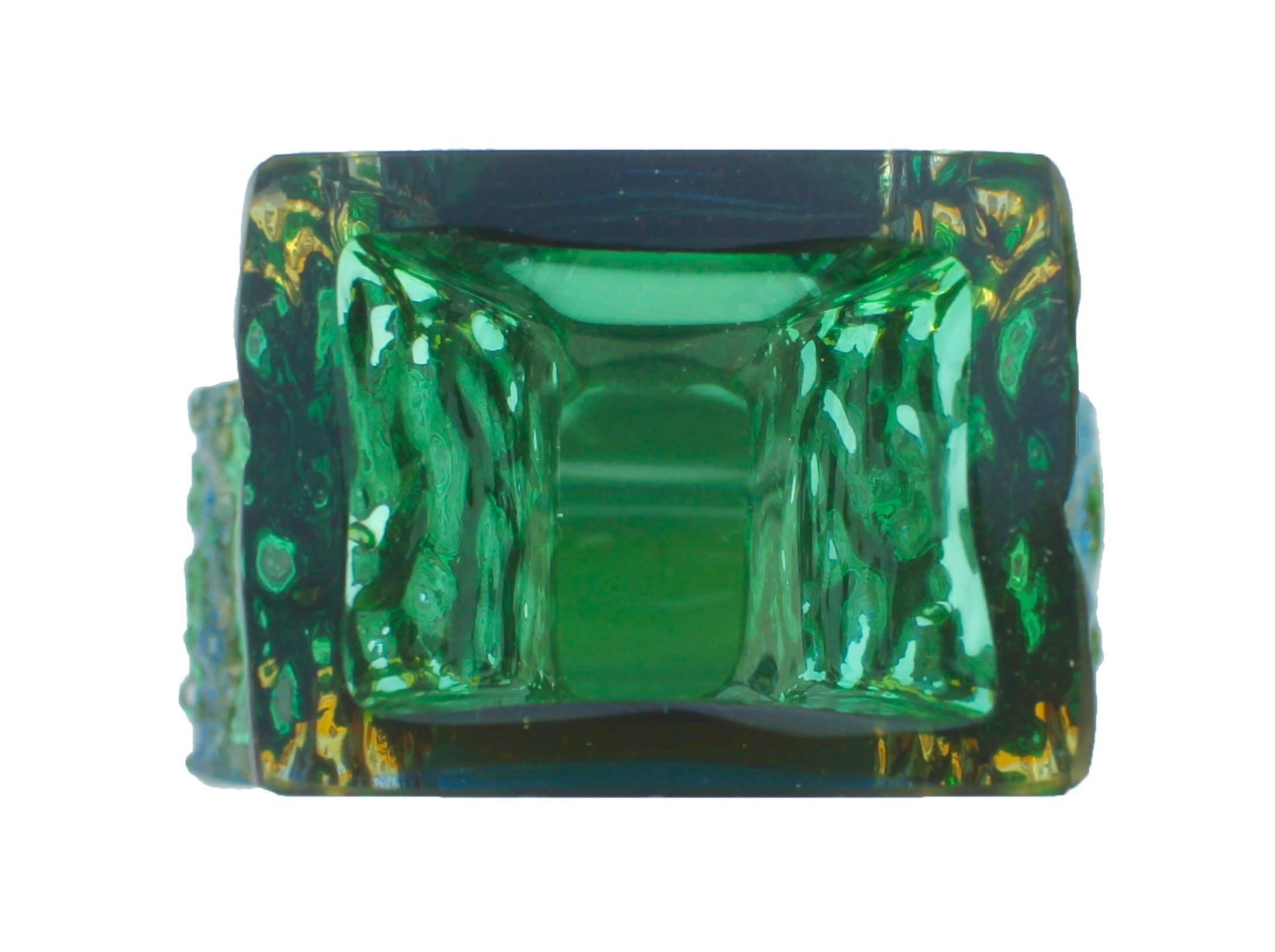 Textured and Faceted Murano Sommerso Green and Yellow Ice Glass Vase 2