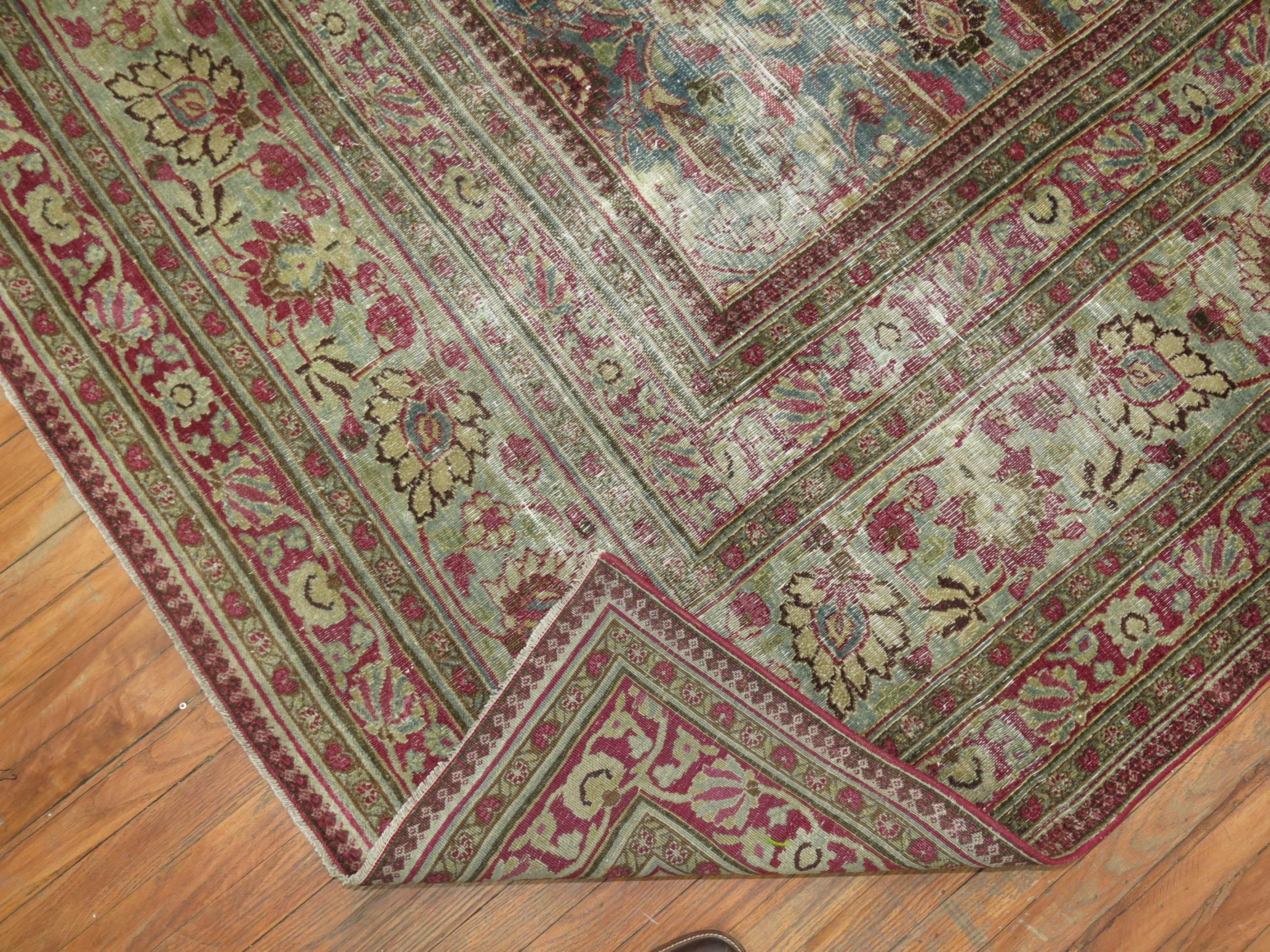 Hand-Woven Textured Antique Persian Room Size Rug For Sale