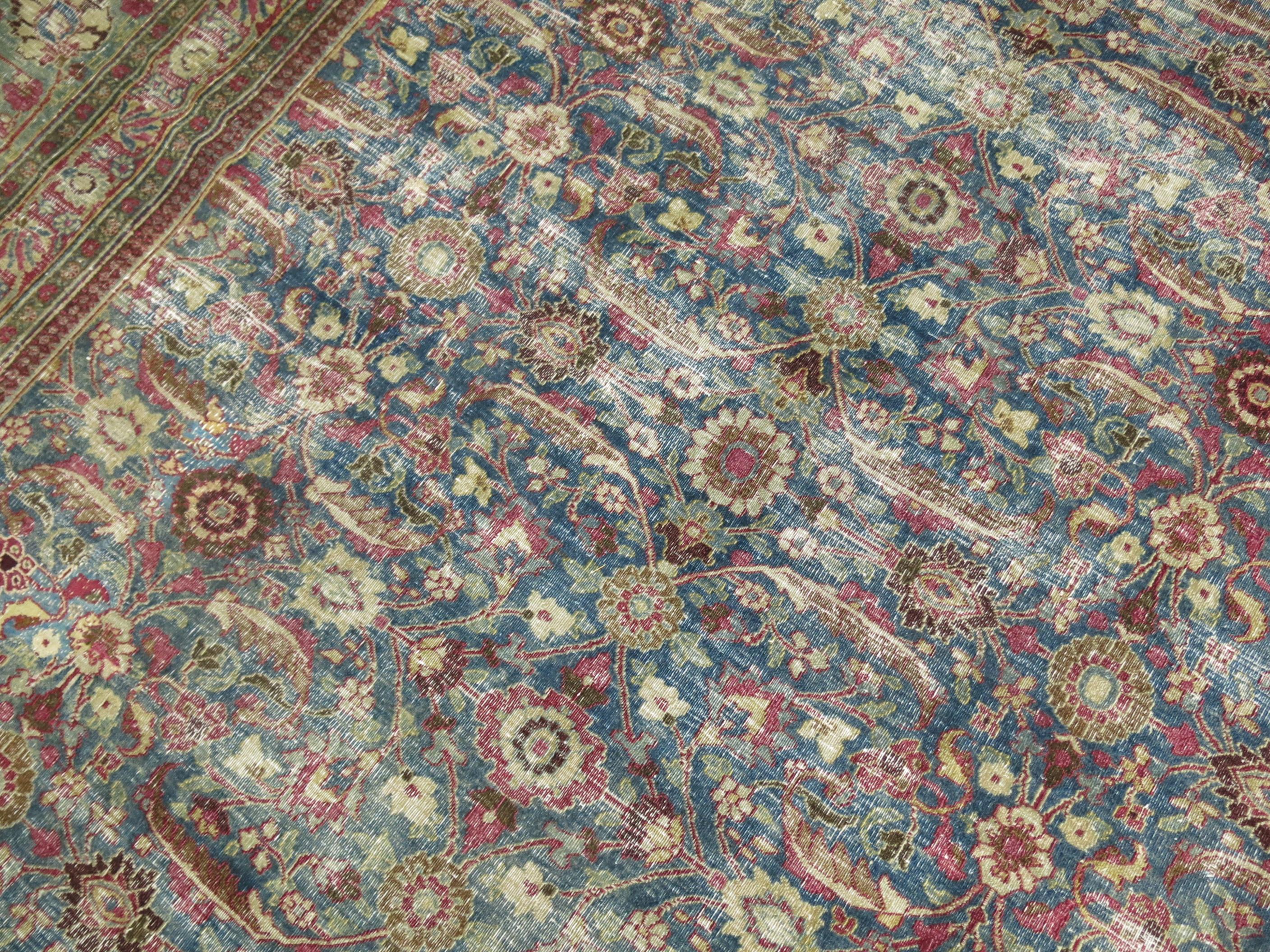Textured Antique Persian Room Size Rug In Distressed Condition For Sale In New York, NY