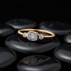 Textured Band 14K (or18kupon request) Yellow Gold Baguette Diamond Cluster Ring
