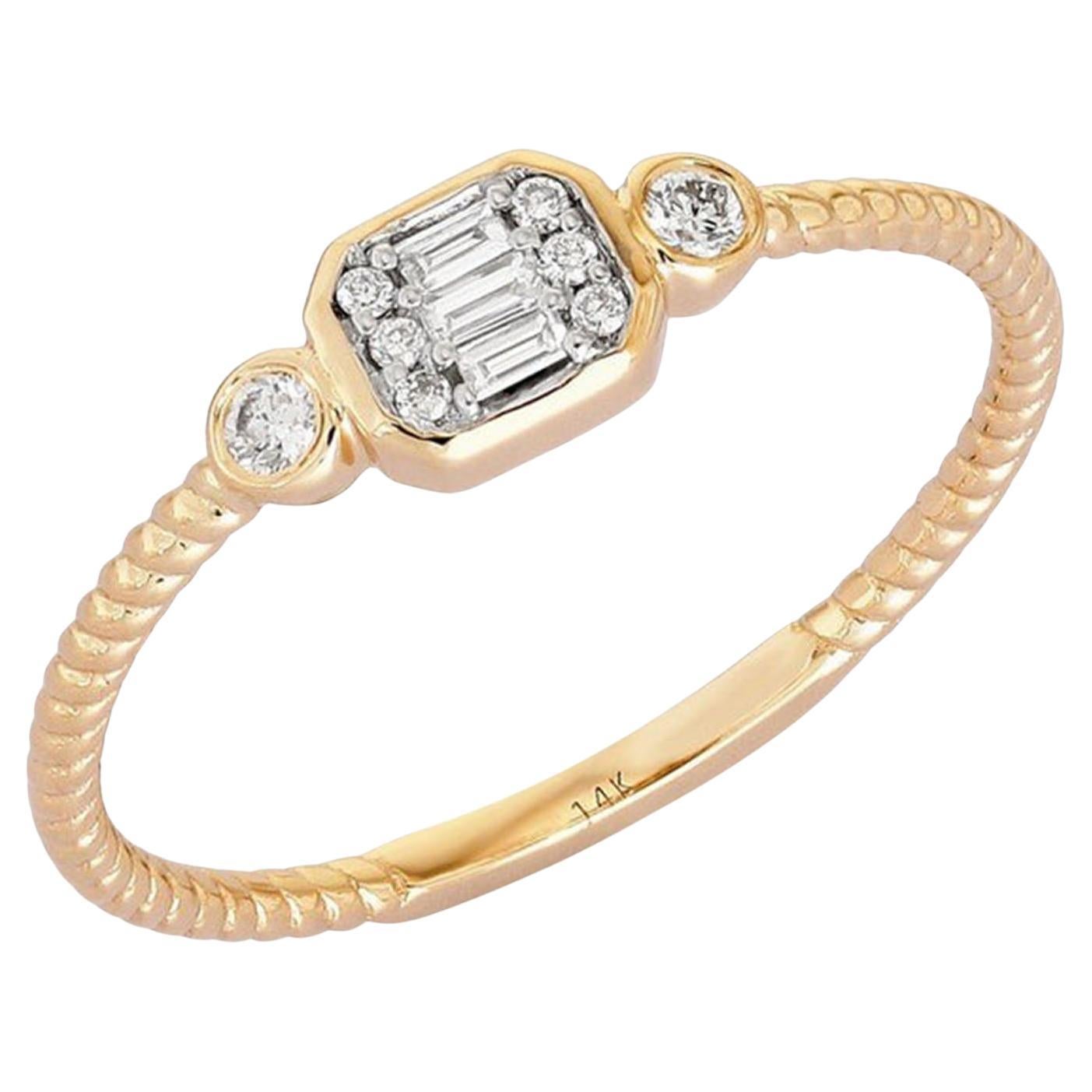 For Sale:  Textured Band 14K (or18kupon request) Yellow Gold Baguette Diamond Cluster Ring