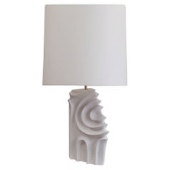 Textured Base Sculptural Neutral White Ceramic Table Lamp by Elsa Foulon