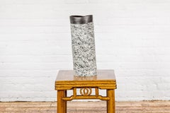 Textured Black, Gray and Black Spattered Ceramic Vase