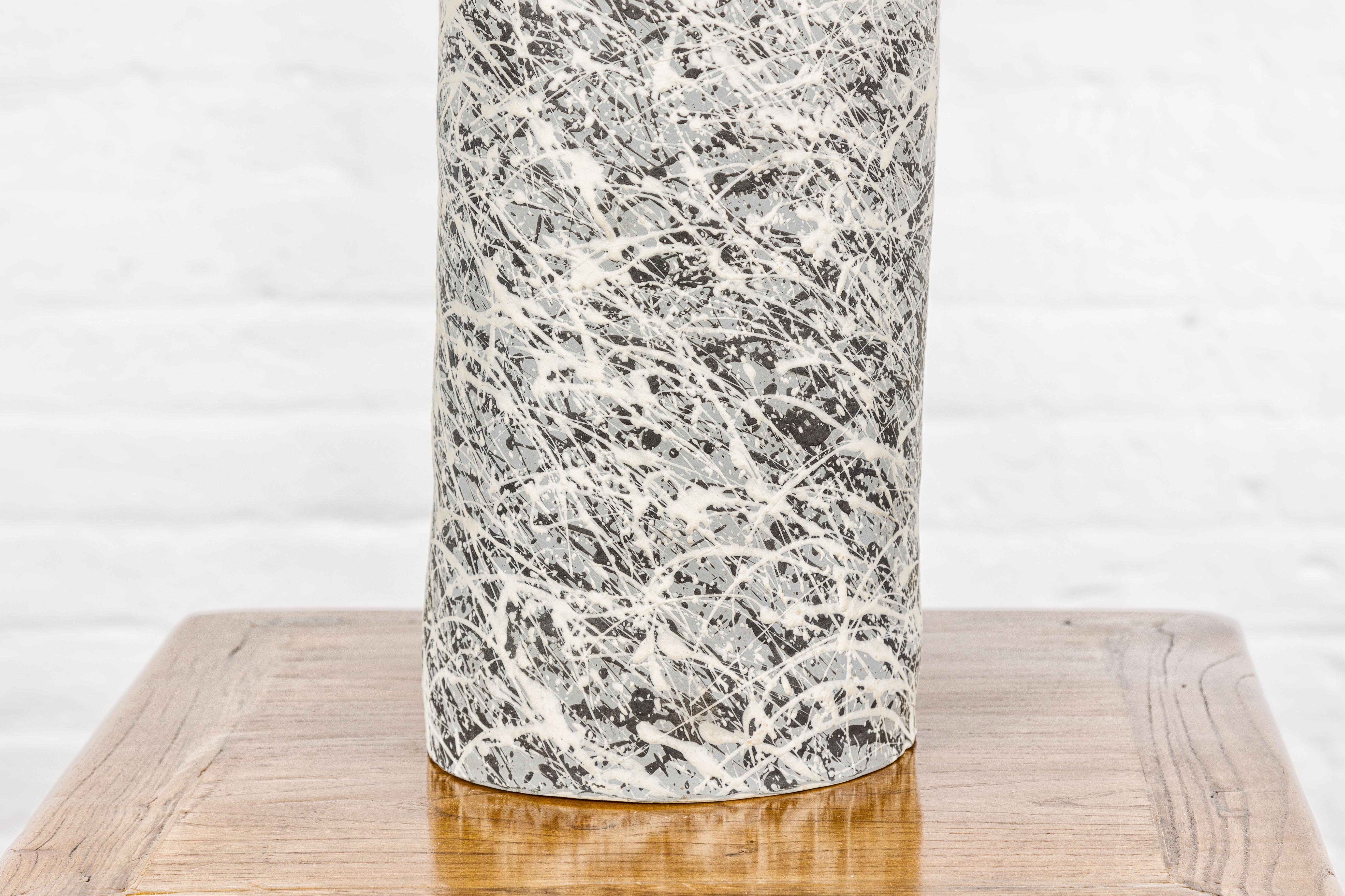 Textured Black, Gray and Black Spattered Ceramic Vase For Sale 3