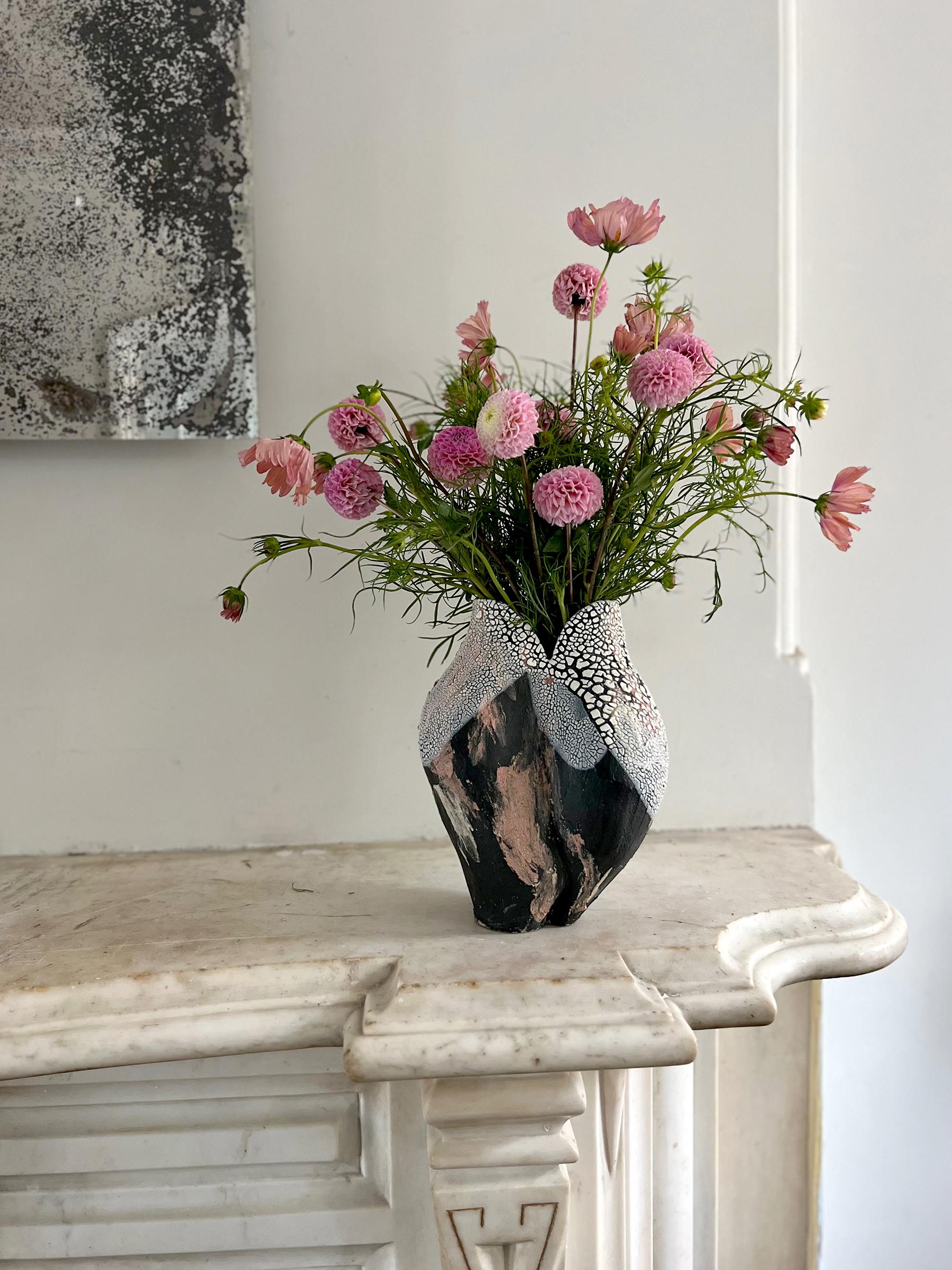 Textured Black / Pink Multi Ceramic Vessel- Lost Quarry Organic Modern For Sale 1