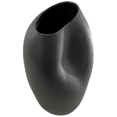 Textured Black Stoneware Vase, Ceramicist Sandi Fellman, USA, Contemporary
