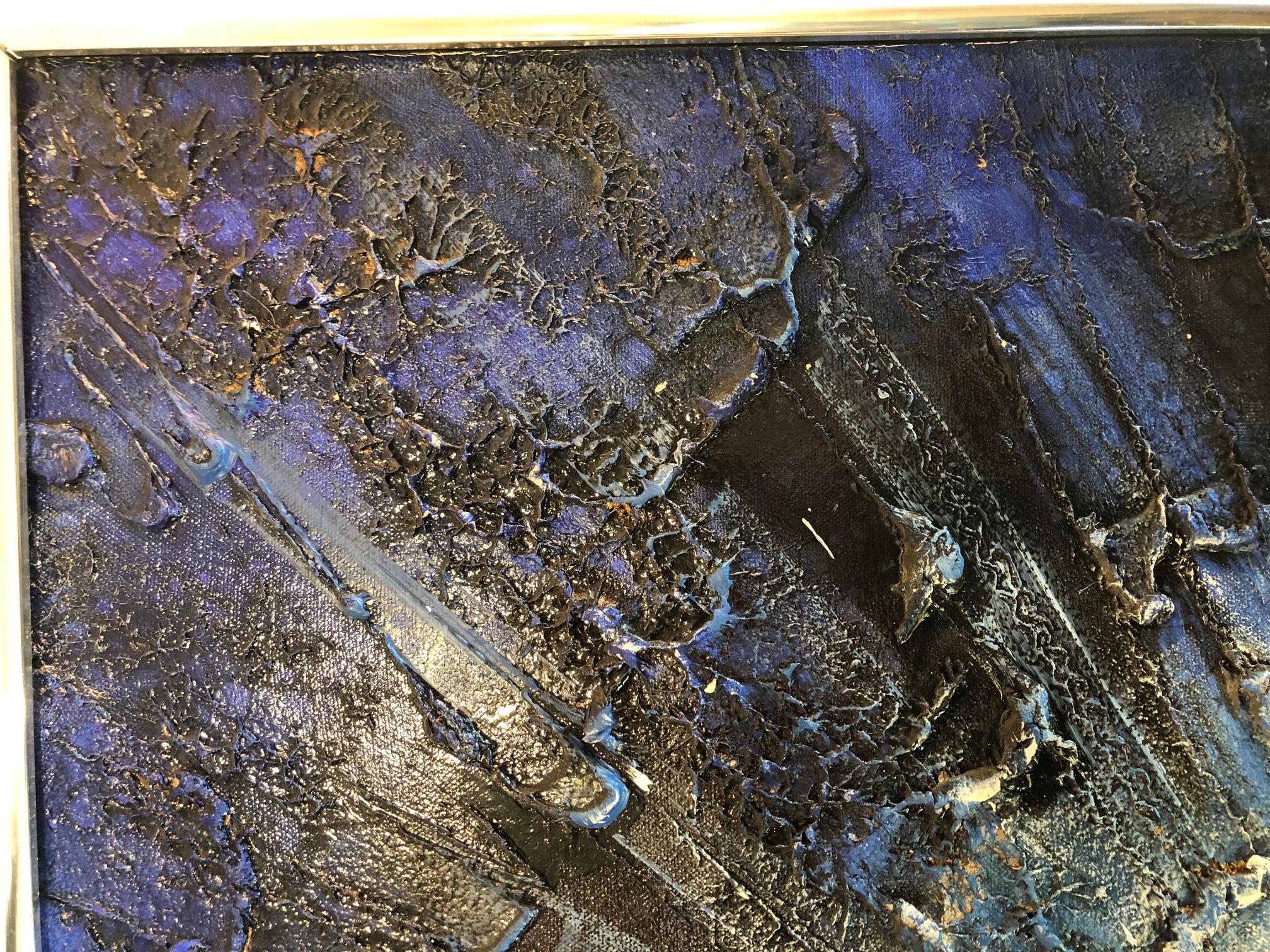 American Textured Blue Painting Signed For Sale