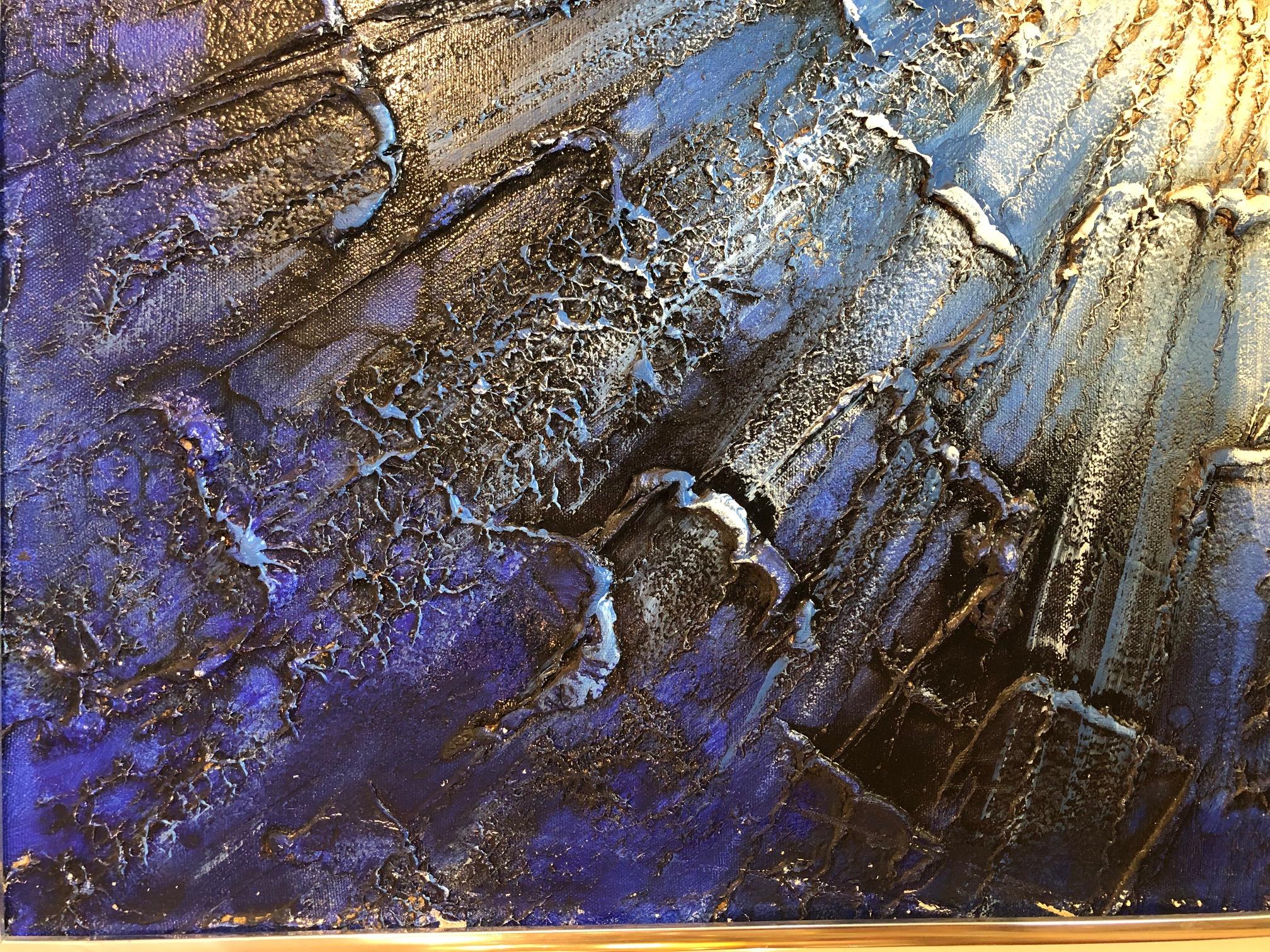 Peinture bleue texturée signée Bon état - En vente à New York, NY
