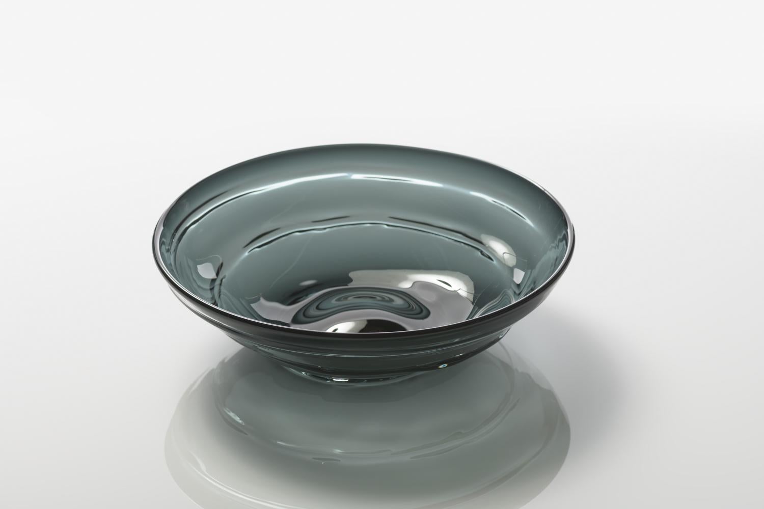 Hand-blown glass design by Kazuki Takizawa. Individually crafted at KT Glassworks in Los Angeles, California. Each bowl is textured one ring at a time and uniquely made. No mold is used in the production of these pieces. All measurements are