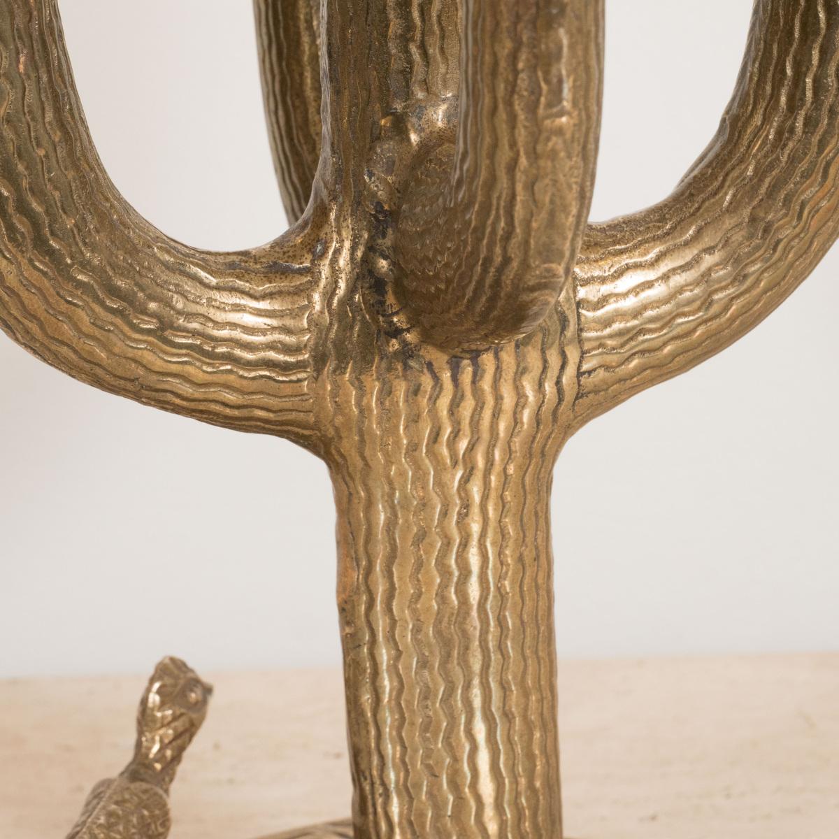 Mid-Century Modern Textured Brass Cactus Sculpture