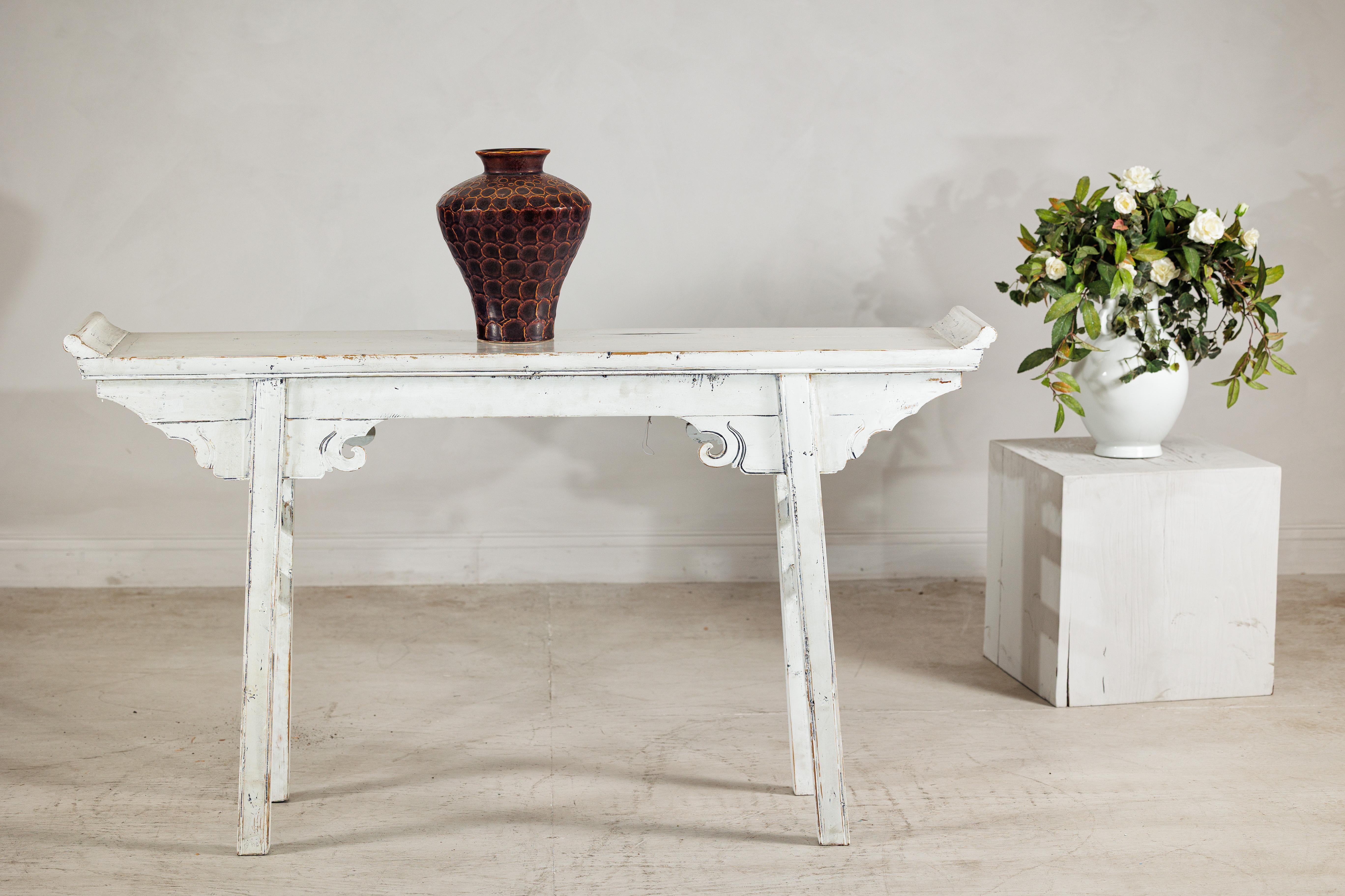 Smaltato Vaso in ceramica smaltata marrone con motivo a pelle di serpente in vendita