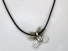 Textured Butterfly pendant, by Melanie Yazzie, Navajo, silver, black, necklace