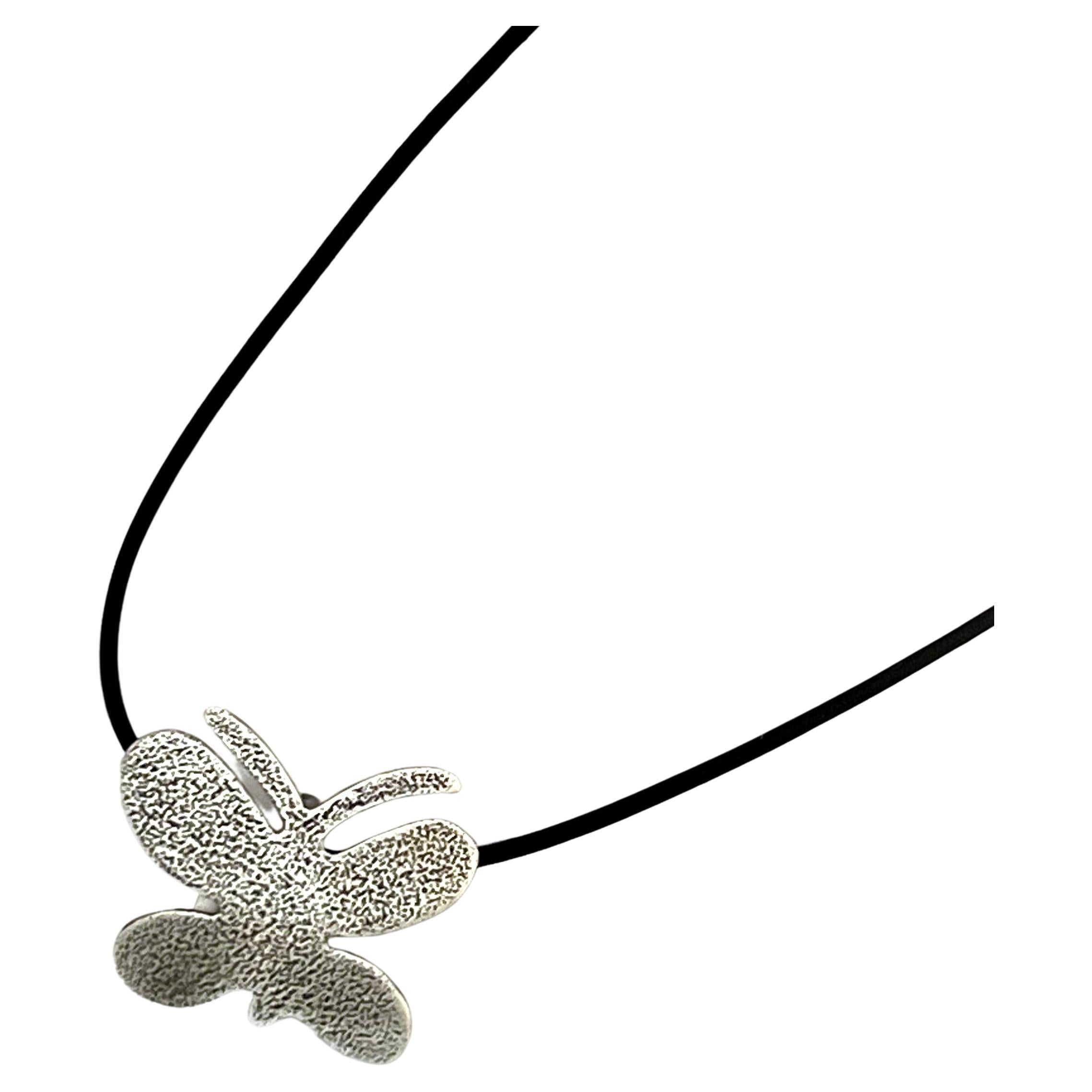 Textured Butterfly pendant, by Melanie Yazzie, Navajo, silver, black, necklace