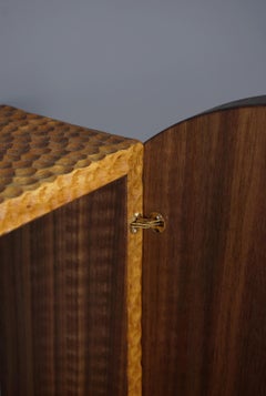 Textured Cabinet with Mirror Door, Iroko and Walnut, Designed by Max Frommeld