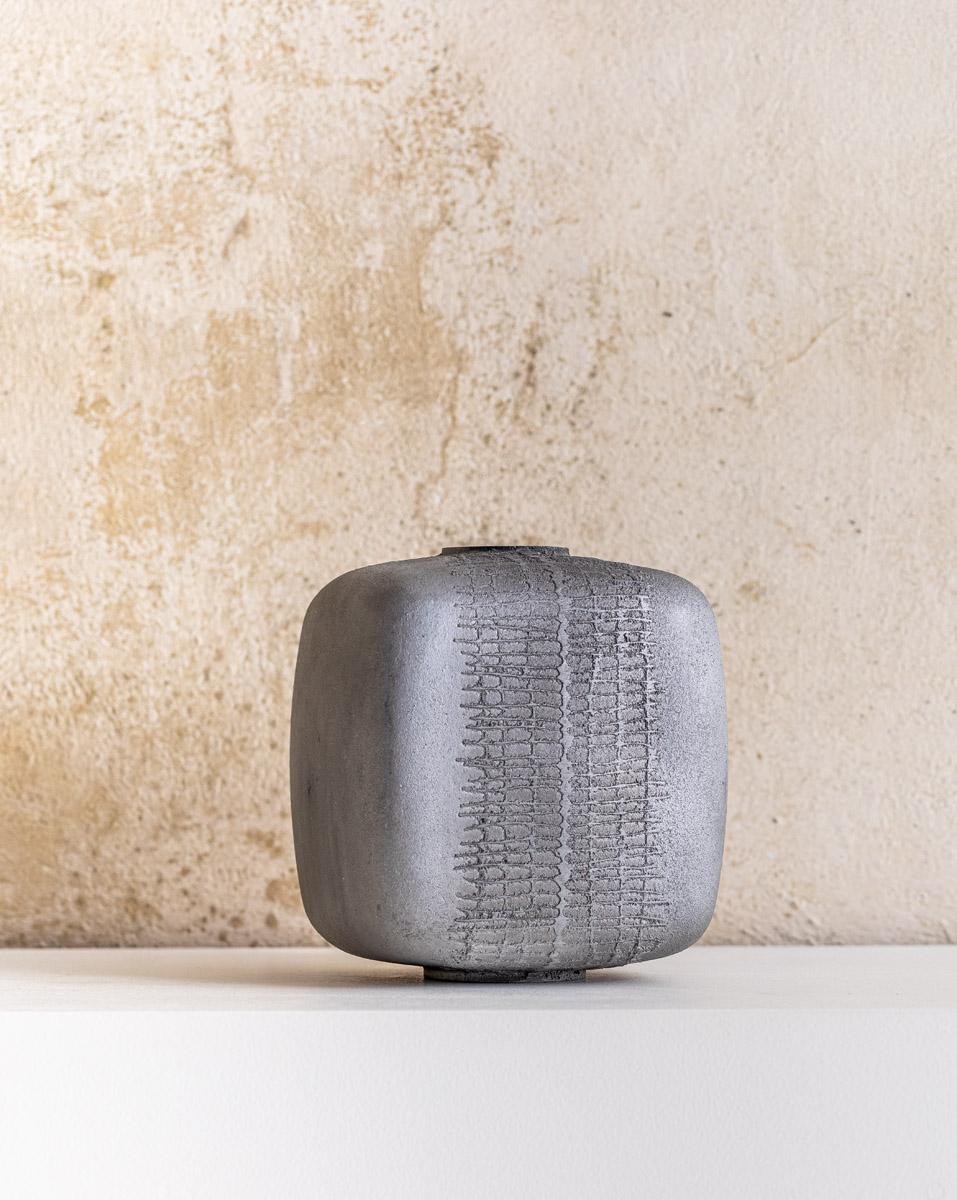 Mid-Century Modern Textured Cast Aluminum Vase by Lorenzo Burchiellaro For Sale