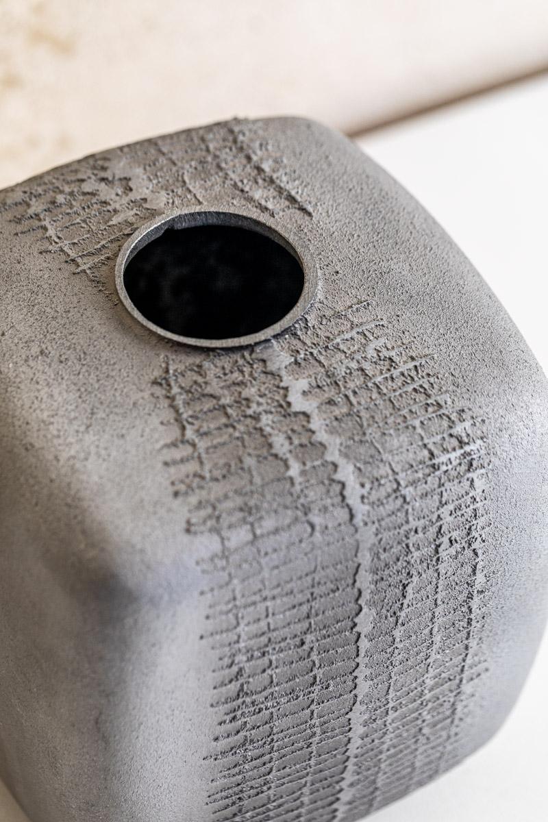 Italian Textured Cast Aluminum Vase by Lorenzo Burchiellaro For Sale