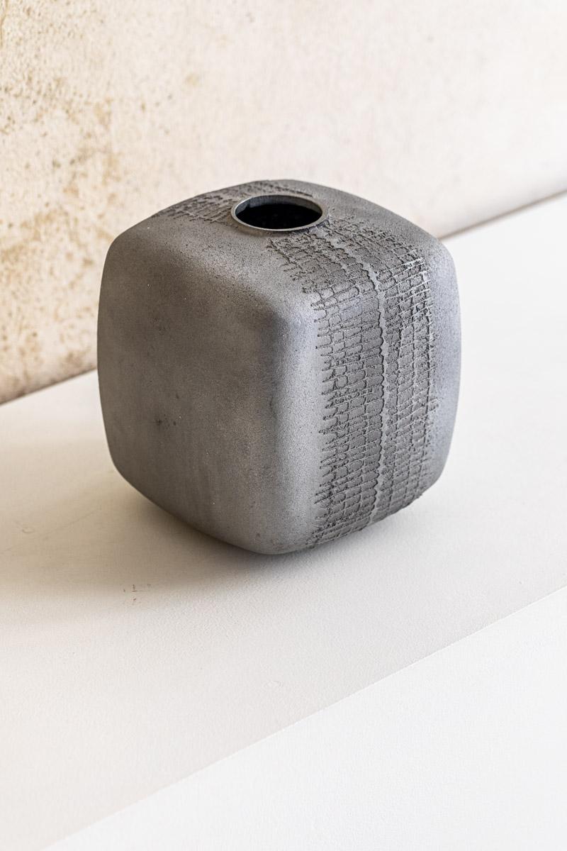 Late 20th Century Textured Cast Aluminum Vase by Lorenzo Burchiellaro For Sale