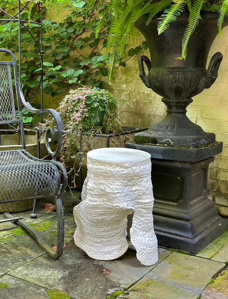 Hand-Crafted textured ceramic cocktail table in white  For Sale