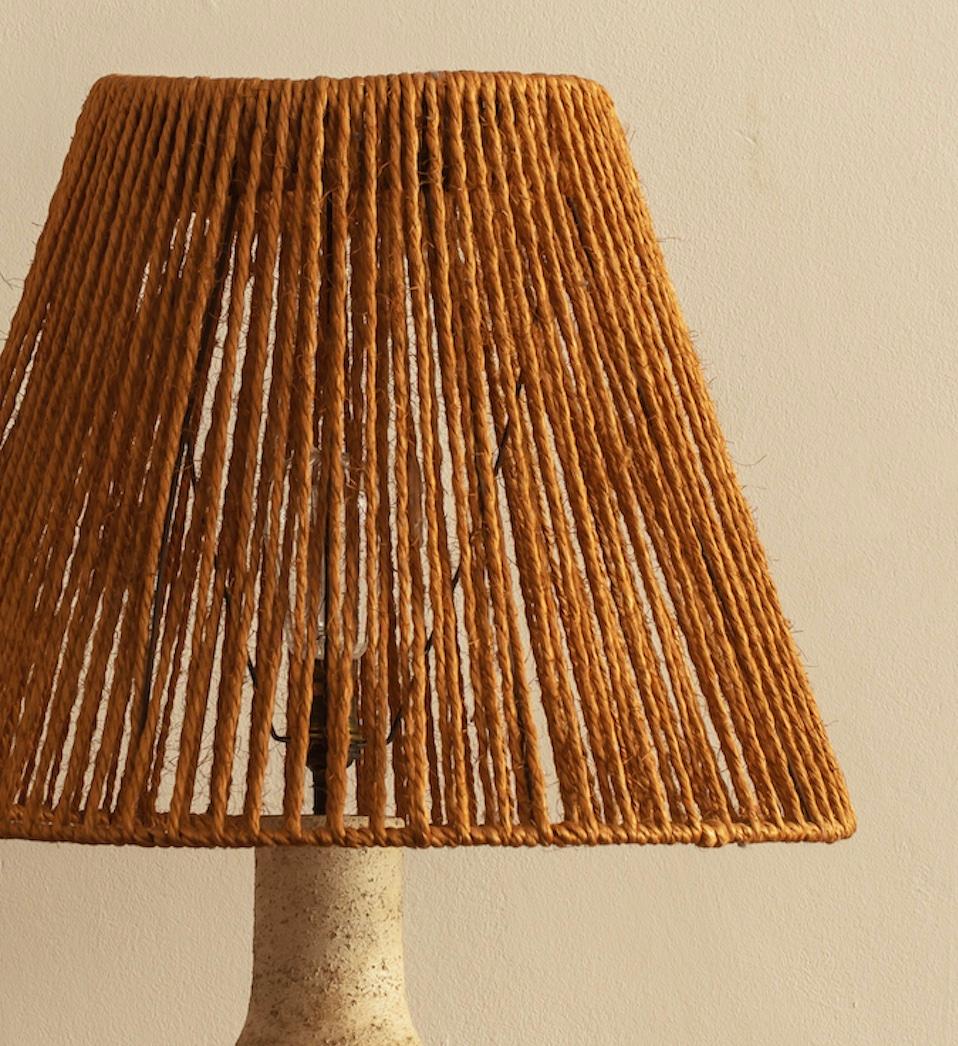 French Textured Ceramic Lamp Base with Original Rope Shade, South of France, 1960s