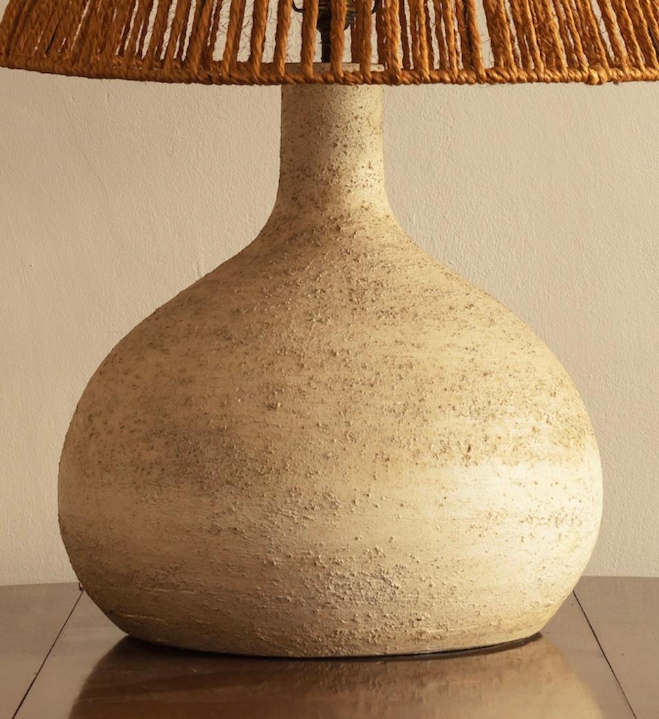 Textured Ceramic Lamp Base with Original Rope Shade, South of France, 1960s In Good Condition In London, GB