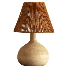 Retro Textured Ceramic Lamp Base with Original Rope Shade, South of France, 1960s