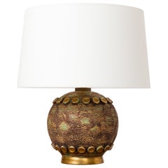Textured Ceramic w. Gold Color Dots Art Deco Lamp - France 1930's