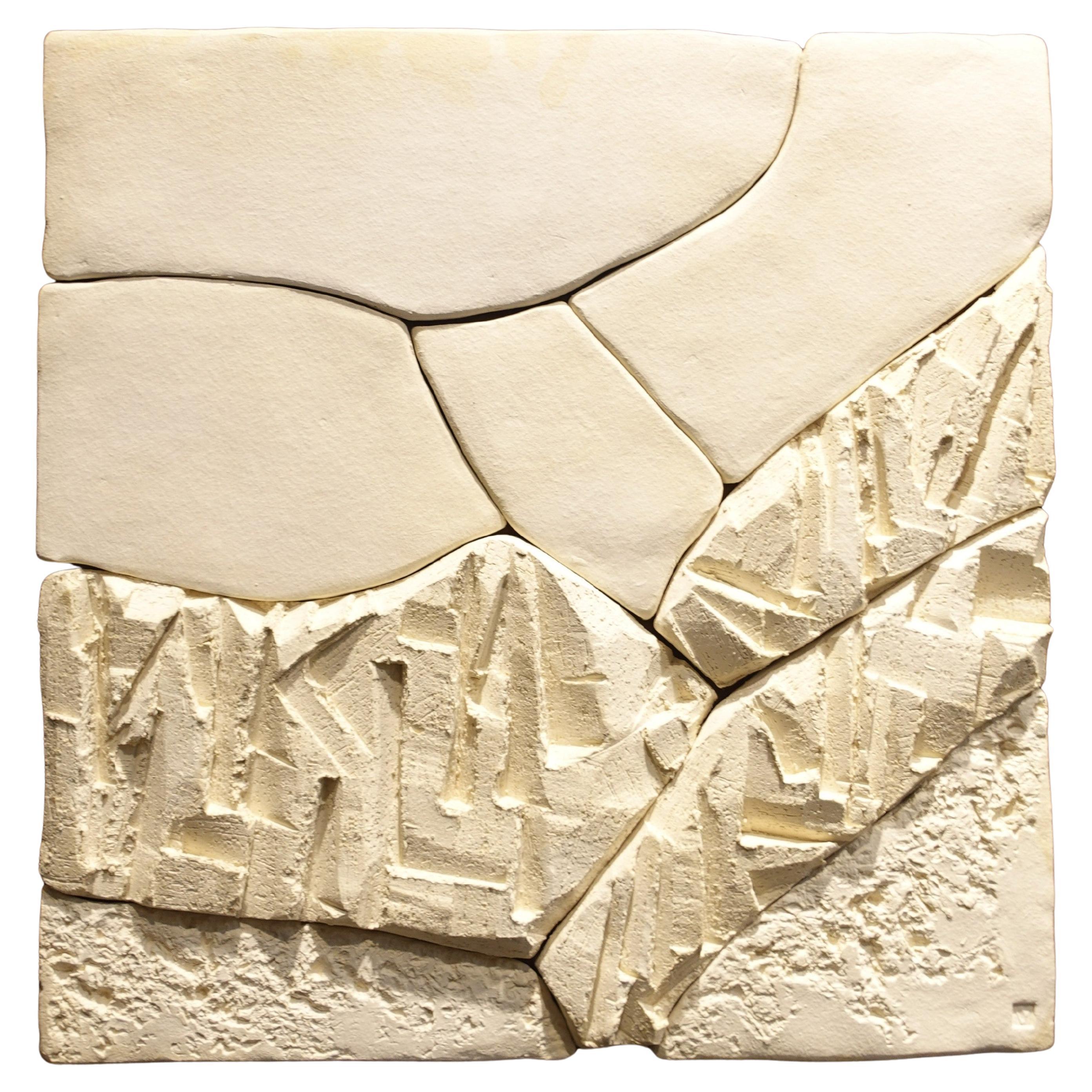 Textured Ceramic Wall Sculpture on Wood Panel - Fragmented Landscape IX