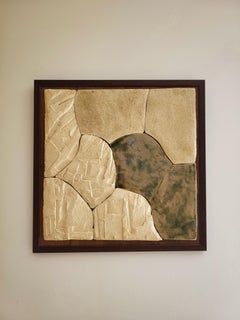 Textured Ceramic Wall Sculpture on Wood Panel - Fragmented Landscape V