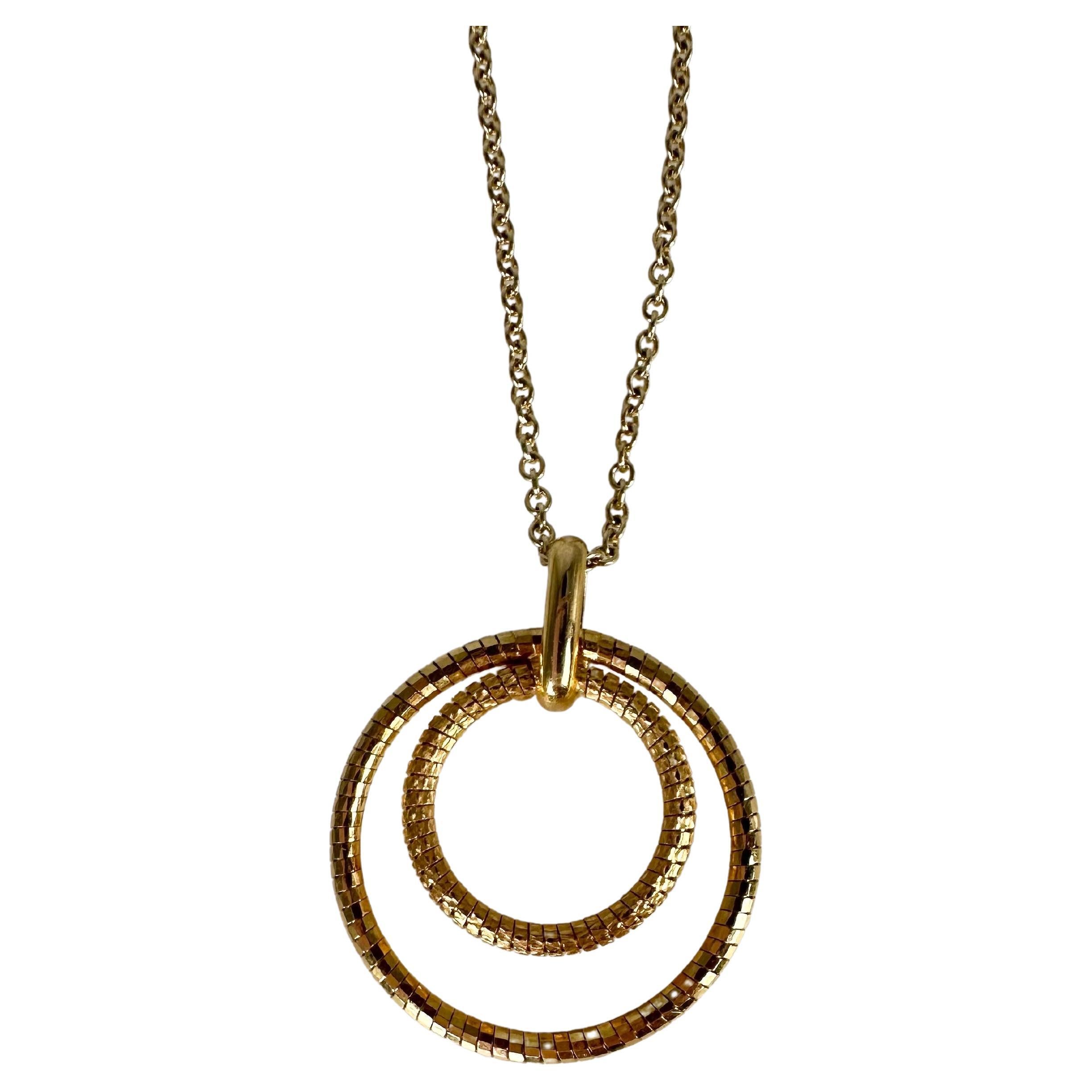 Textured Circle Pendant Necklace 14K Yellow Gold Minimalistic Pendant Organic  For Sale
