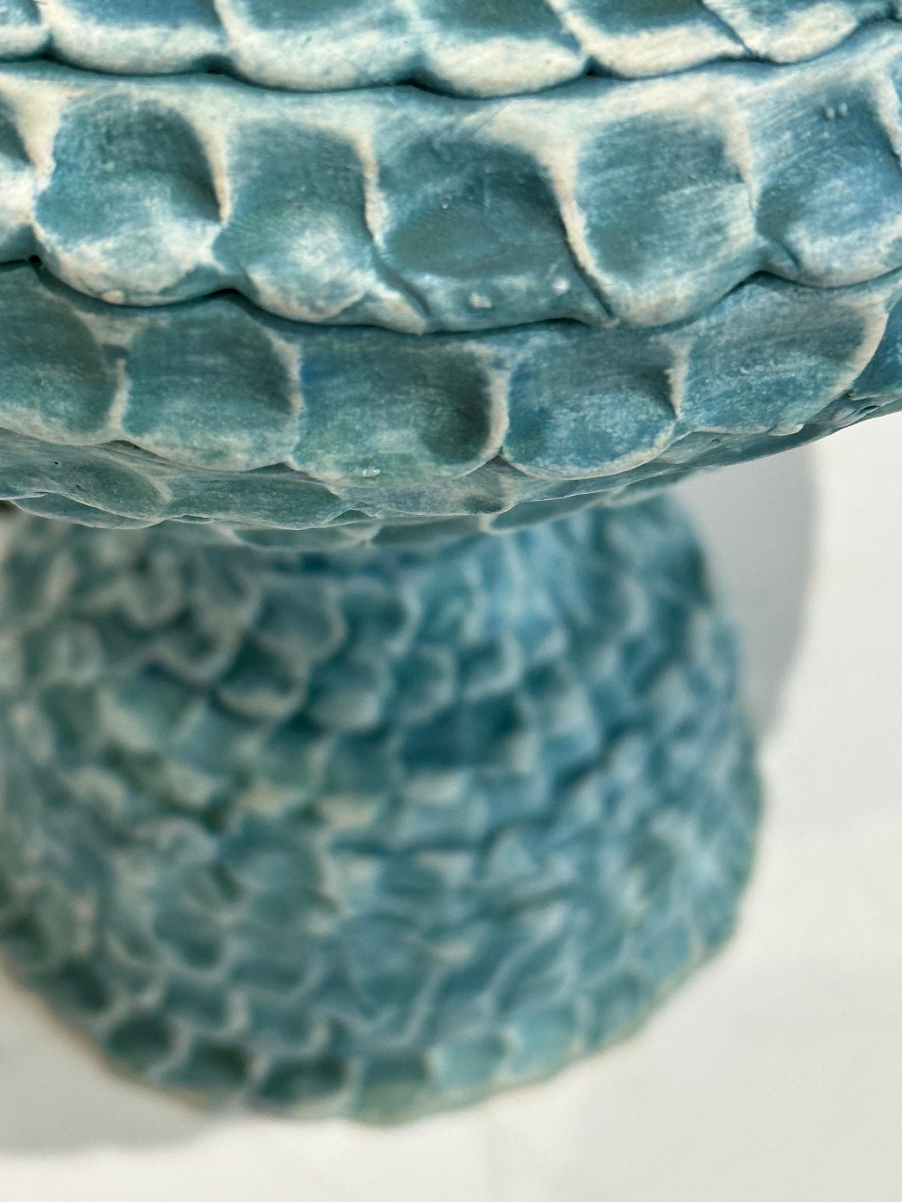 Hand-Crafted textured classical ceramic urn lamp pair in turquoise For Sale