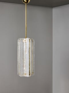 Textured Clear Murano Glass and Brass Pendant