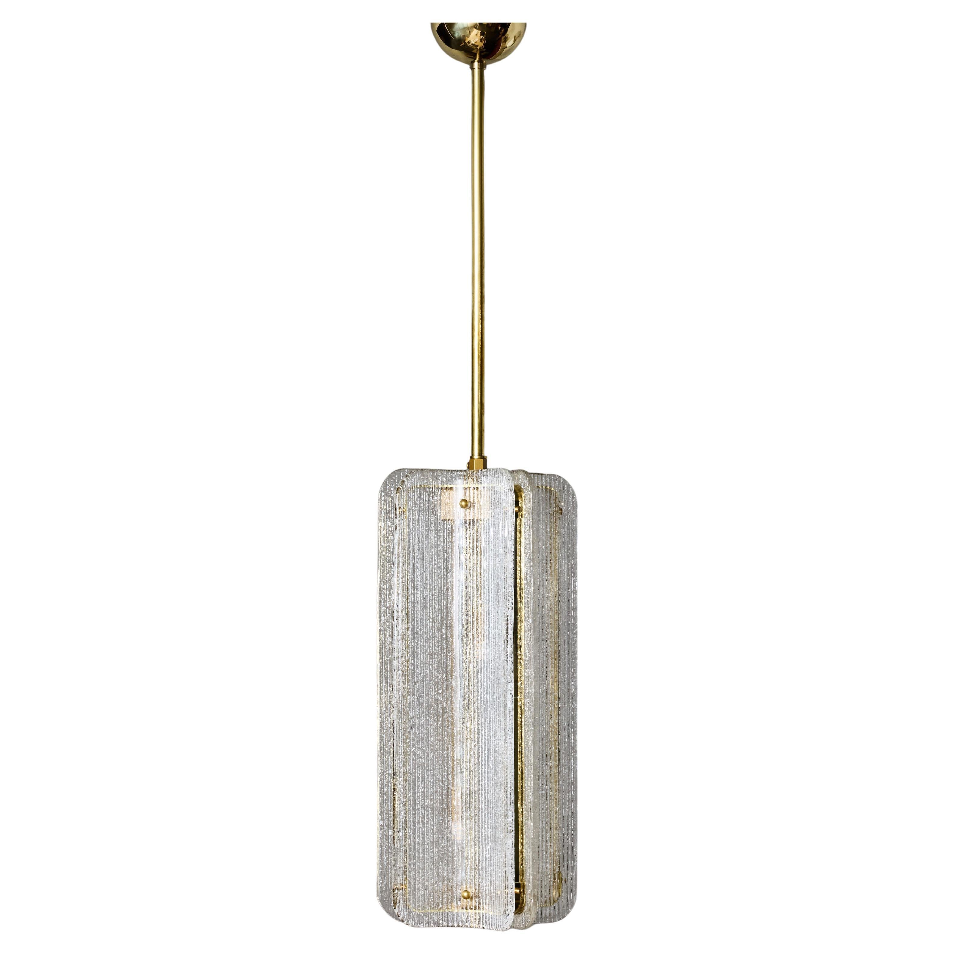 Textured Clear Murano Glass and Brass Pendant