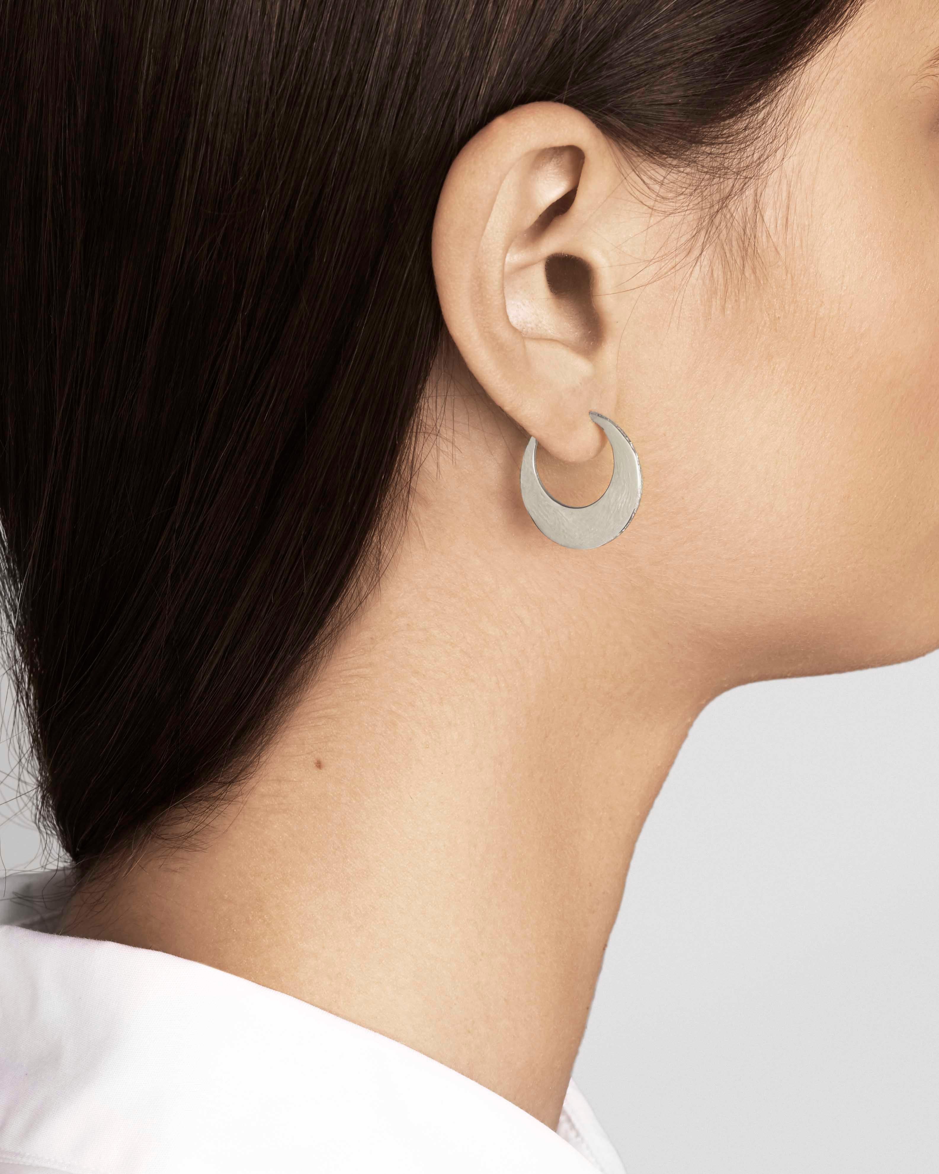 Women's or Men's Textured Crescent Hoop Earrings in Silver by Allison Bryan For Sale