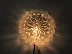 Textured Crystal Glass Round Flush Mount by Glashütte Limburg, 1960s, Germany
