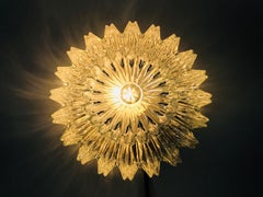 Textured Crystal Glass Round Flush Mount by Glashütte Limburg, 1960s, Germany