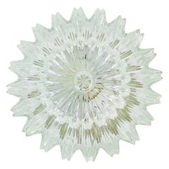 Textured Crystal Glass Round Flush Mount by Glashütte Limburg, 1960s, Germany