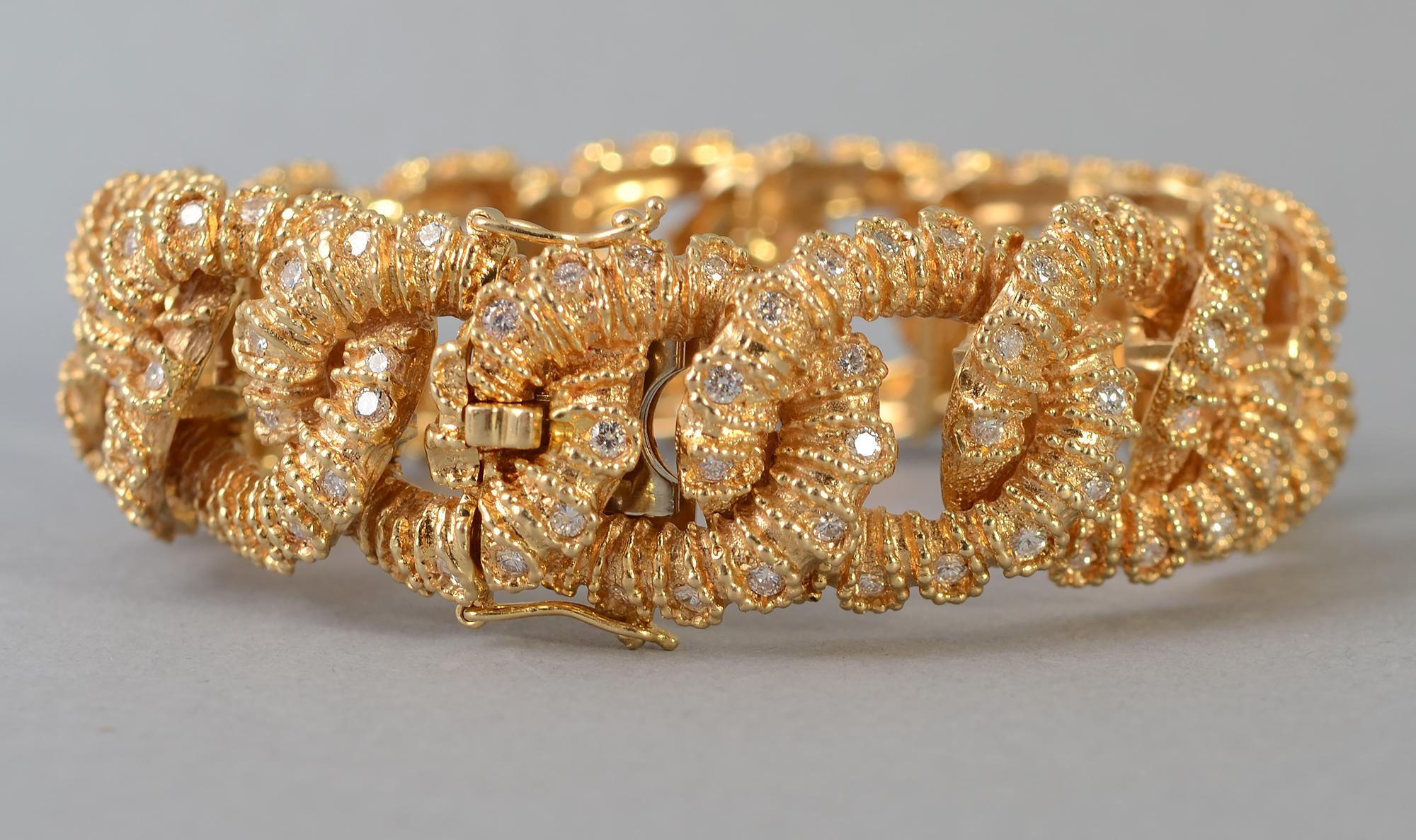 Modern Textured Curbchain Link Bracelet with Diamonds For Sale