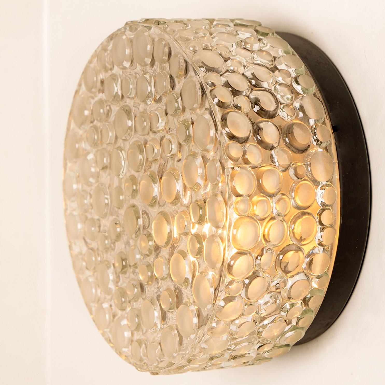 Textured Dots Glass Flush Mount by Hillebrand, Germany, 1960s For Sale 4