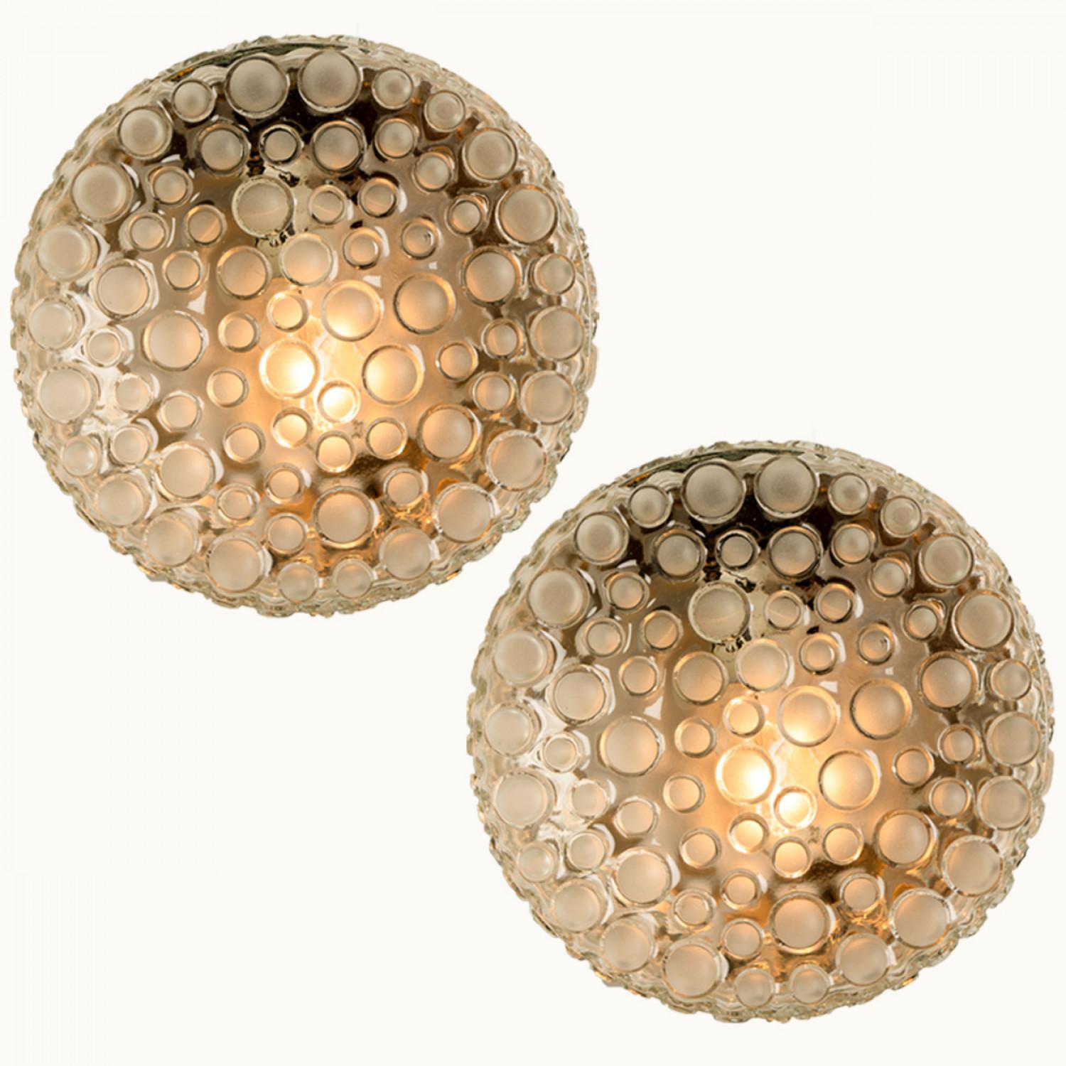 Textured Dots Glass Flush Mount by Hillebrand, Germany, 1960s For Sale 5