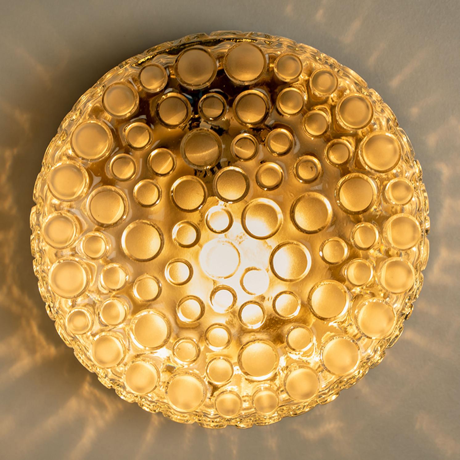 Textured Dots Glass Flush Mount by Hillebrand, Germany, 1960s For Sale 7