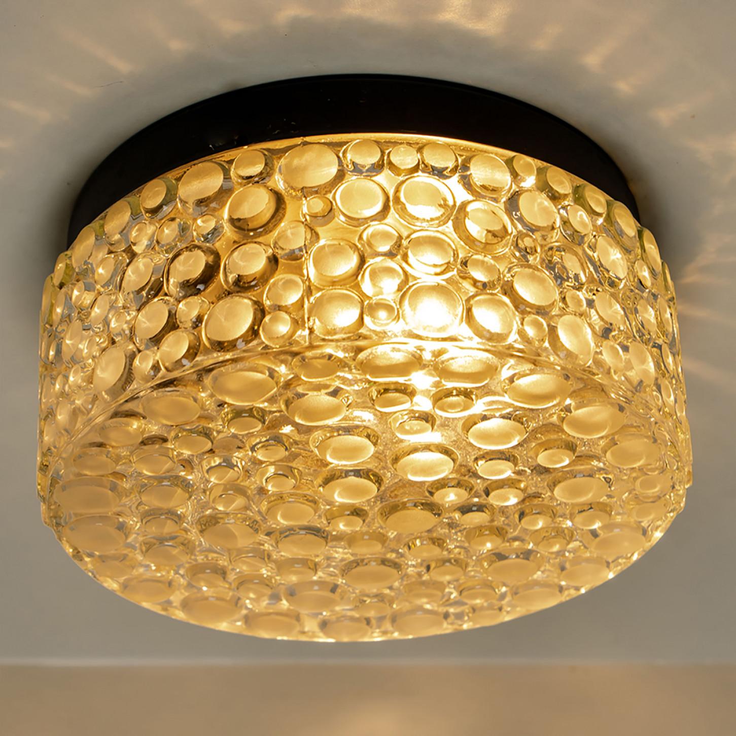 Textured Dots Glass Flush Mount by Hillebrand, Germany, 1960s For Sale 8