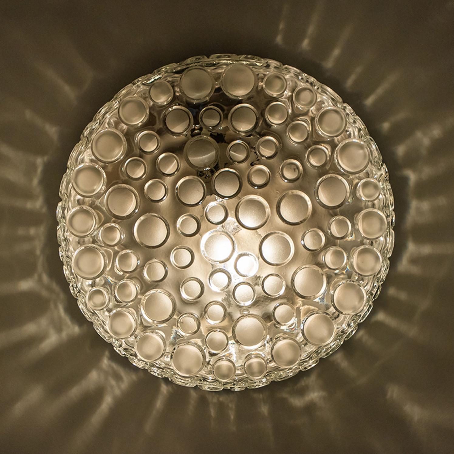 Textured Dots Glass Flush Mount by Hillebrand, Germany, 1960s For Sale 10