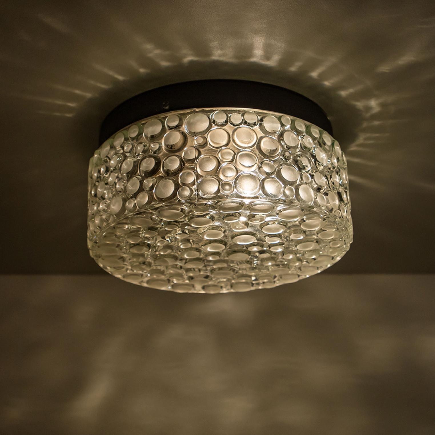 Textured Dots Glass Flush Mount by Hillebrand, Germany, 1960s For Sale 11