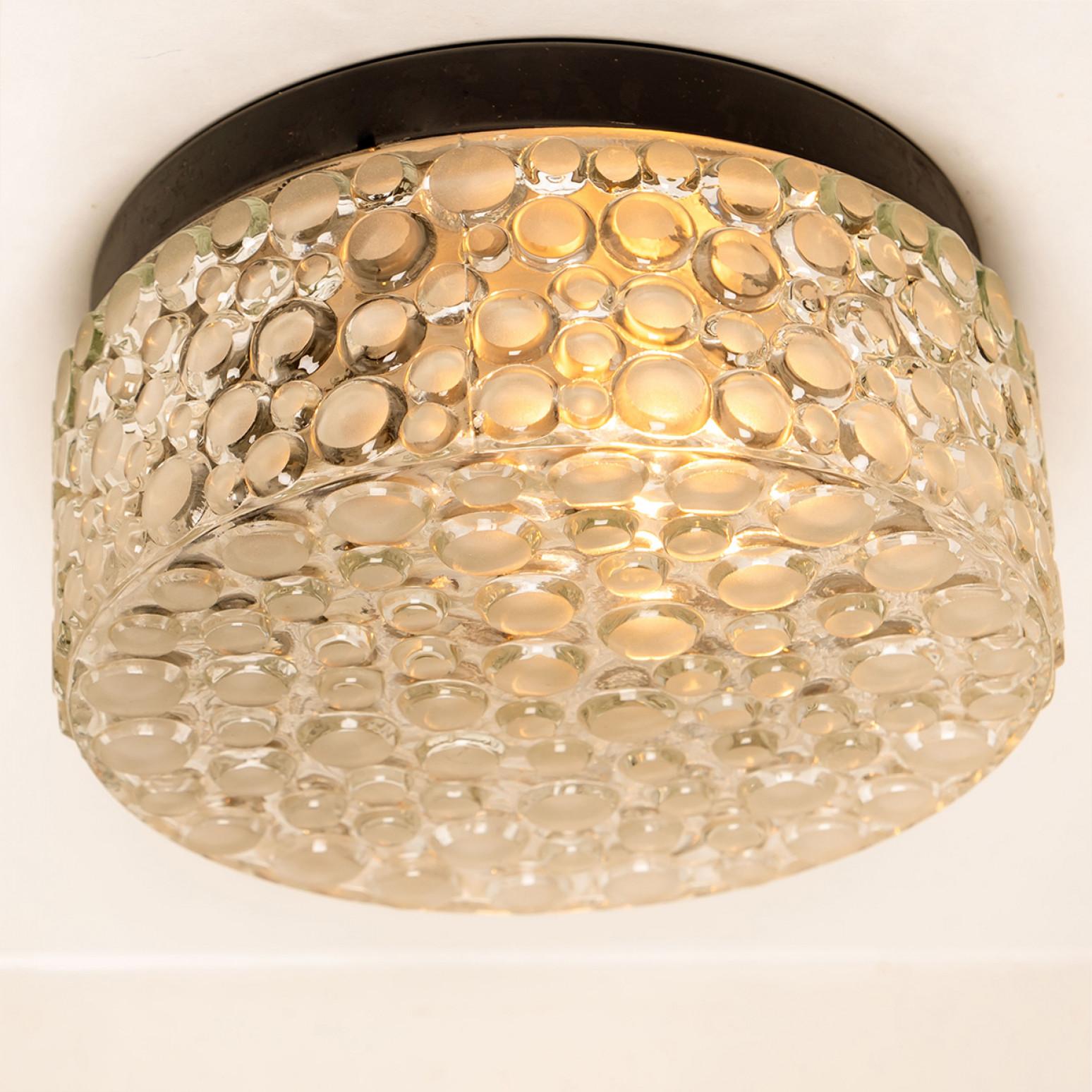 Mid-Century Modern Textured Dots Glass Flush Mount by Hillebrand, Germany, 1960s For Sale