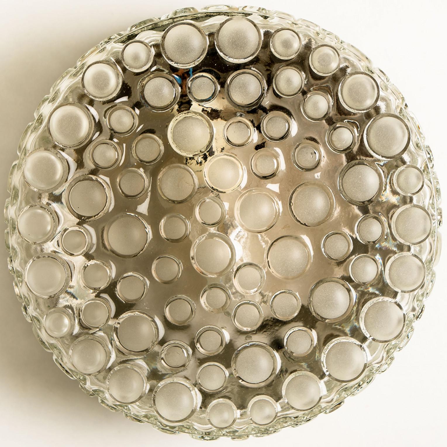 Textured Dots Glass Flush Mount by Hillebrand, Germany, 1960s In Good Condition For Sale In Rijssen, NL