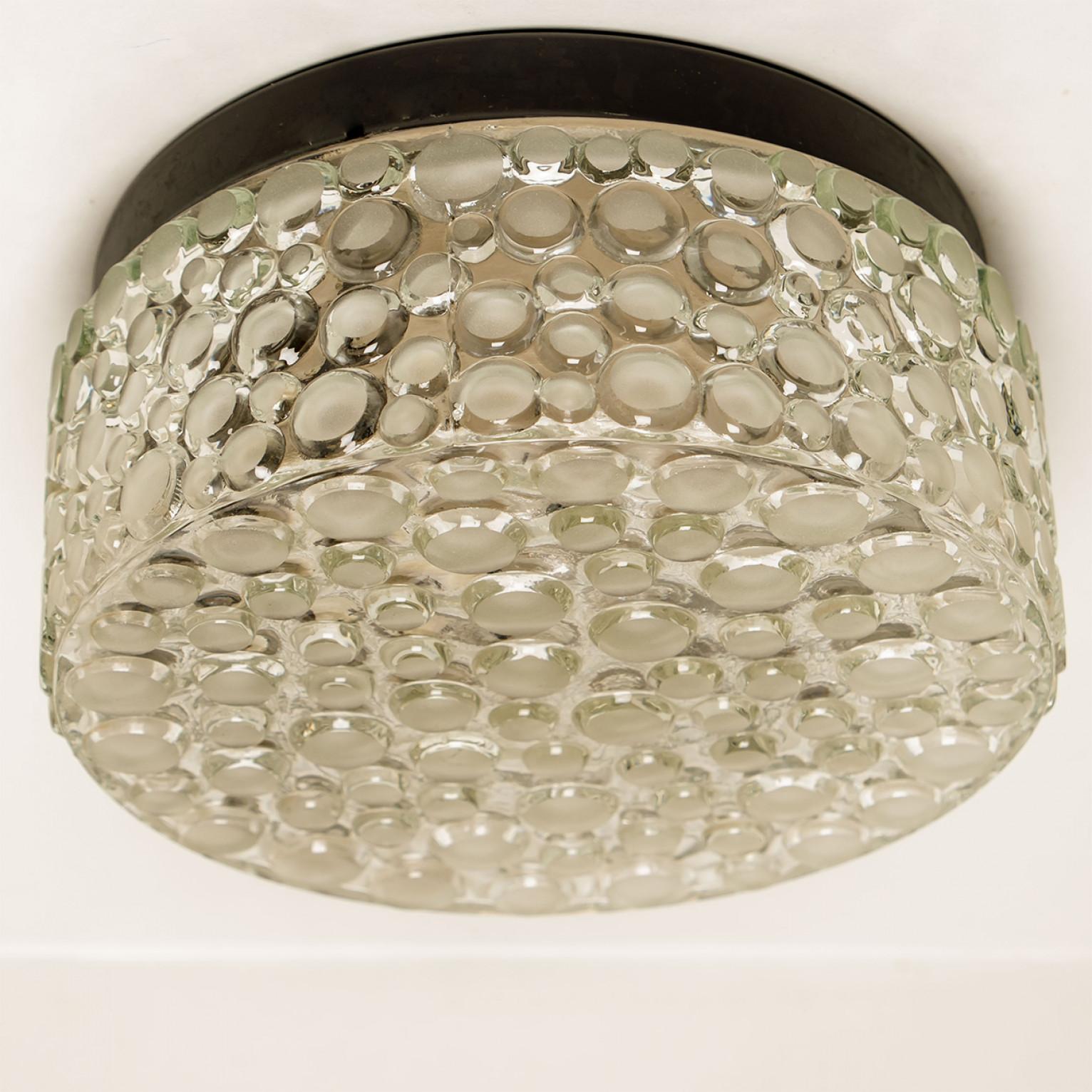 20th Century Textured Dots Glass Flush Mount by Hillebrand, Germany, 1960s For Sale