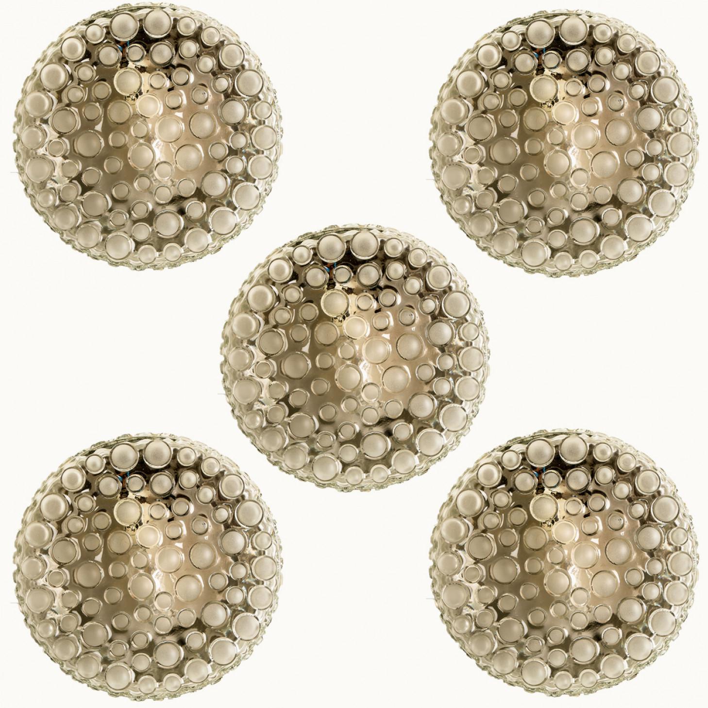 Textured Dots Glass Flush Mount by Hillebrand, Germany, 1960s For Sale 1