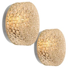 Textured Dots Glass Flush Mount by Hillebrand, Germany, 1960s